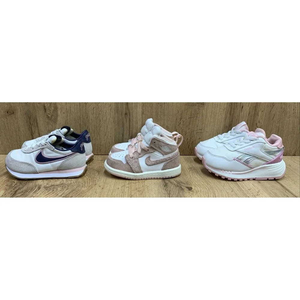 Sneaker Lot Sz 6C Nike Jordan 1 Washed Pink FN7537-161 + Waffle Trainer + Reebok